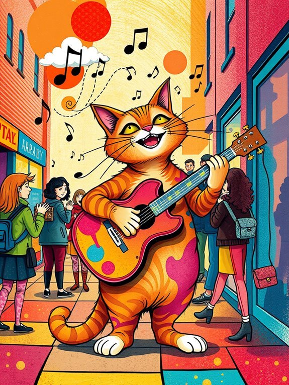 cat playing music outside