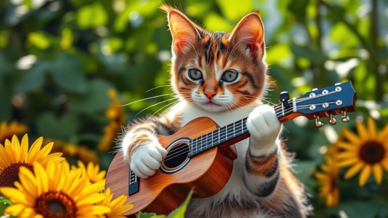 cat strumming whimsical tunes