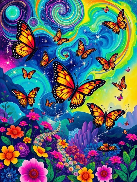 dreamlike colorful butterfly scenery