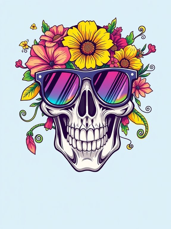 10 Funky Ideas for Drawing a Skull With Glasses and a Cool Smile glasses adorned with flowers