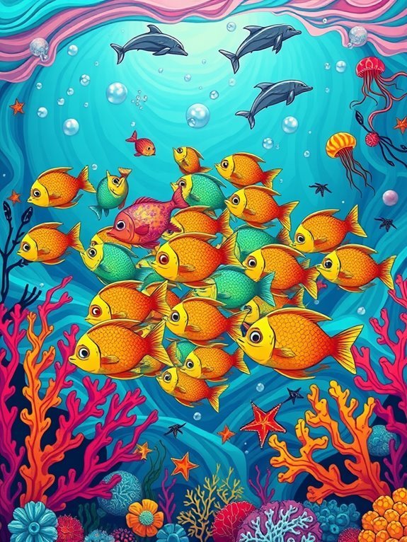 joyful aquatic creatures swimming