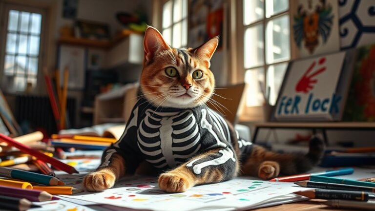 playful cat skeleton art